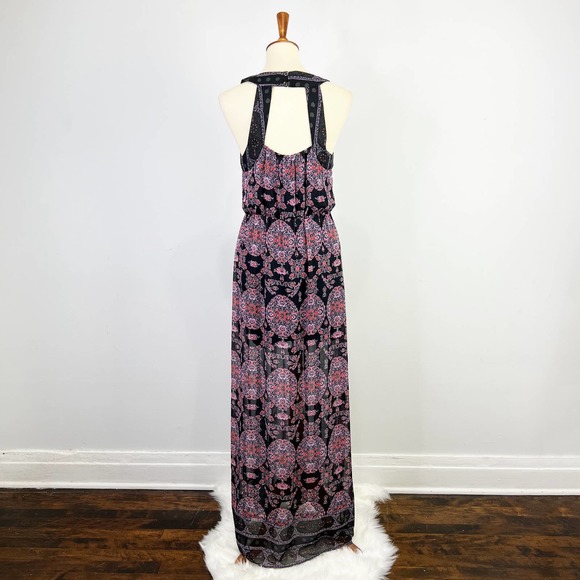 Free People black boho moroccan maxi dress lace high slit front panel Size Small - Picture 7 of 8